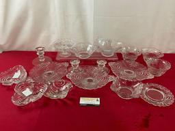 17 Vintage Cambridge Caprice Glass Pieces, Bowls, Serving & Divided Dishes, Candleholders, & more