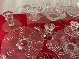 17 Vintage Cambridge Caprice Glass Pieces, Bowls, Serving & Divided Dishes, Candleholders, & more