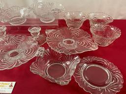 17 Vintage Cambridge Caprice Glass Pieces, Bowls, Serving & Divided Dishes, Candleholders, & more