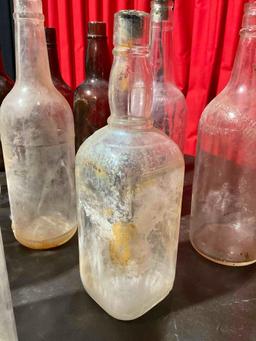 13 pcs Old Glass Beverage & Apothecary Bottle Assortment. Waterfill & Frazier, Jim Beam & More. See