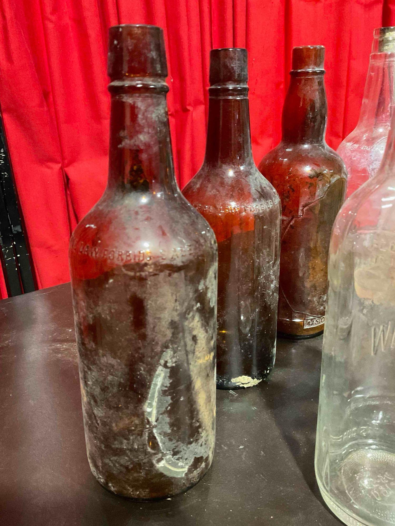 13 pcs Old Glass Beverage & Apothecary Bottle Assortment. Waterfill & Frazier, Jim Beam & More. See