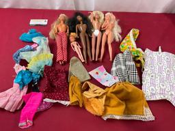 Group of 4 Barbies & Clothes, 9 inches long