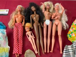 Group of 4 Barbies & Clothes, 9 inches long