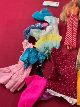 Group of 4 Barbies & Clothes, 9 inches long