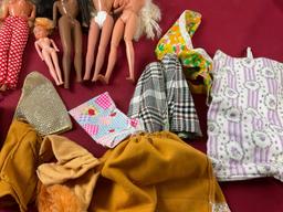 Group of 4 Barbies & Clothes, 9 inches long