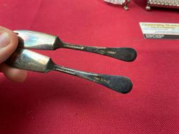 Vintage English Silver Plate & Crystal Relish Plate & Pickle Jars, w/ Forks & Spoons, S&P Shakers