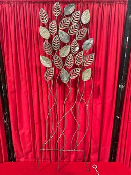 5 pcs Decorative Metal Pieces Garden Yard Art. 4x Mobiles, 3 w/ Bells, 1x Leaf Panel. See pics.