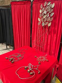 5 pcs Decorative Metal Pieces Garden Yard Art. 4x Mobiles, 3 w/ Bells, 1x Leaf Panel. See pics.