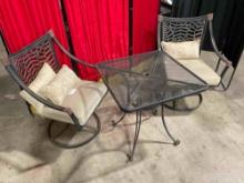 3 pcs Black Metal Patio Outdoor Furniture, 2 Chairs & 1 Table. Very Good Condition. See pics.