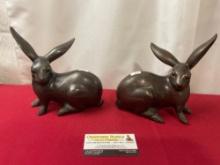 Pair of Bronze Rabbit Sculptures, 7h x 8L x 4w inches each