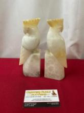Pair of Marble Parrot Carved Bookends, each are 7 inches tall