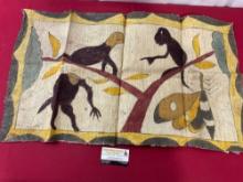 Mud Cloth Handmade Tapestry, Made in Colombia, 19h x 34w inches, Monkeys in Tree w/ Butterfly