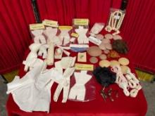20+ pcs Vintage Doll Making Parts & Accessories. NIB Cloth Bodies, Wigs & More! See pics.