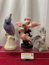 Three Parrot Figures, Modglins, Porcelanas Miquel Requena & unmarked, tallest is 9 inches