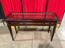 Modern Black Painted Wood Side Console Table w/ Glass Top. Good Condition. See pics.