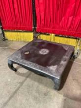 Asian Style Wooden Coffee Table w/ Black & Silver Paint & Paisley Stencil Work. See pics.