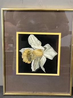 Framed Original Sally Miller, Signed Watercolor Painting of Daffodil, 20h x 16w inches