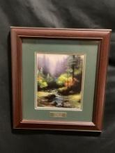 Framed Thomas Kinkade Library Edition Print Creekside Trail, approx 18h x 16w inches
