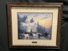 Framed Thomas Kinkade Library Edition Print of Victorian Christmas, approx 26.5h x 30w inches