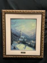 Framed Thomas Kinkade Library Edition Print of Moonlit Village, approx 30h x 26w inches
