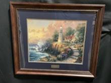 Framed Thomas Kinkade Library Print of Light of Peace, approx 26.5h x 30w inches w/ COA on back