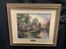 Framed Thomas Kinkade Library Edition Print of Hometown Lake, approx 26.5h x 30w inches