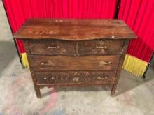 Antique Handsome Dark Tiger Oak Wood 4-Drawer Dresser w/ Serpentine Front. See pics.
