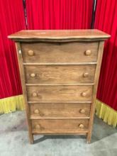 Antique Handsome Tiger Oak Wooden 5-Drawer tall boy Dresser w/ Lovely Grain. See pics.