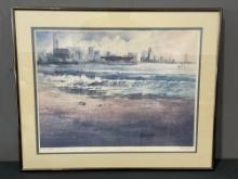 Framed Signed Lithograph titled Chicago Shores by Tom Lynch 1984, 19.5h x 24w inches