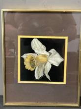 Framed Original Sally Miller, Signed Watercolor Painting of Daffodil, 20h x 16w inches