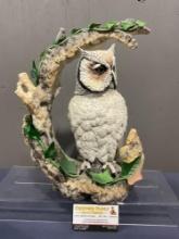 Very Rare Signed Helen Boehm Owl Ceramic Statue, White Faced Scoops Owl #40114, 13.5h x 10.5w inc...
