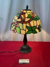 Tiffany Style Stained Glass Lamp, 18h x 11d inches, tested and working, Floral & Cardinal Pattern