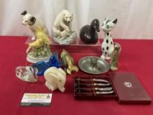 Statues & Figures, Aynsley Porcelain, Carved Stone, Solid Glass, Pewter Ring Holder, Wooden Duck ...
