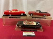 Three Model Cars, 1961 Dodge Dart, 1958 & 1965 Chrysler Imperial, in Display Cases, 11 inches