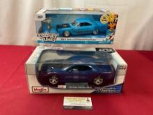 2 Diecast Cars in box, Wile E. Coyote & 70 Plymouth Road Runner & Maisto 06 Dodge Challenger Conc...