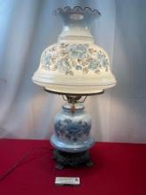 Vintage Gone With The Wind Hurricane Style Lamp, Blue/White, tested & working, 25h x 13d inches