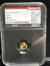 2023 China G10Y 1 Gram .999 Gold Panda Graded NGC Ms70