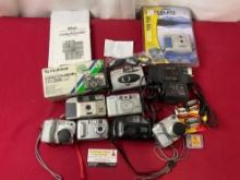 Set of 10 Vintage Film Cameras, Olympus, Polaroid, Vivitar, Nikon, Argus, & Canon, all untested