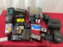 Assortment of Vintage Film Cameras & Cases, Pentax, Chinon, Minolta, Vivitar, Kodak, & more