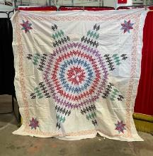 Beautiful Vintage Incomplete Hand Sewn Quilted Coverlet w/ Lone Star Pattern. See pics.