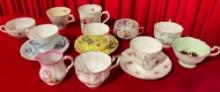 14 pcs Charming Vintage China Ceramic Tea Cup & Saucer Assortment. See pics.