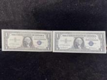 Pair of Uncirculated 1957 One Dollar Silver certificates sequentially numbered See pics