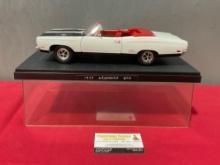 ERTL American Muscle 1969 Plymouth GTX Car Diecast Model in display case, 11 inches,