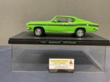 Diecast Car Model 1969 Plymouth Barracuda, Lime Green, 11 inches, w/ Display Case