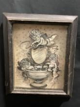 Vintage Framed Cherub Shadowbox, 3D Print, signed by artist, 13h x 10.5w inches