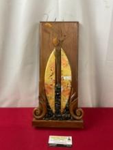 Painted & Carved Wooden Wall Hanging w/ small stones design, 18h x 8.5w inches