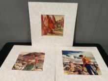 Trio of Prints by H. Gilbert Foote, 1 titled Garden of Gods Colorado signed, approx 20 x 20 inches