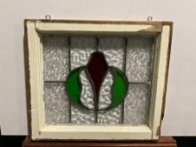 Antique Early 1900s Floral Design Stained Glass Window from England, approx 18h x 20w inches