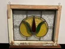 Antique Early 1900s Tulip Flower Design Stained Glass Window from England approx 17.75h x 22w inc...