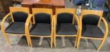 4 pcs Modern Italian Pine Wood Dining Chairs w/ Black Cushions. Excellent Condition. See pics.